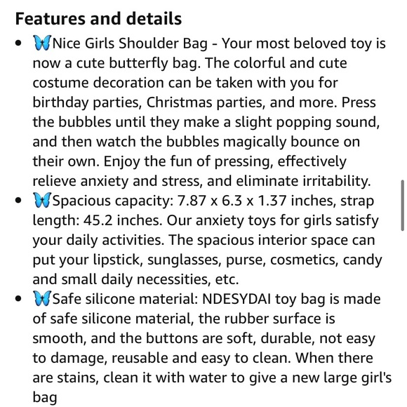 NEW Girls Butterfly Chain Bag Multicolor Anti-Anxiety Bubble Squeeze Purse - Picture 10 of 15